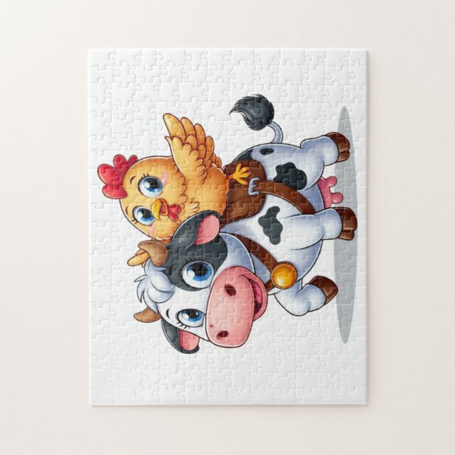 Puzzle mignon vache/poulet caricature (Vertical)