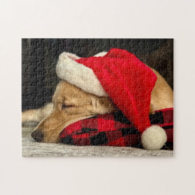 Puzzle Mignonne dormant Golden Retriever Chien Noël (Horizontal)