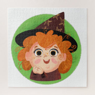 Puzzle Mignonne fille en costume de sorcière jeter l'orei