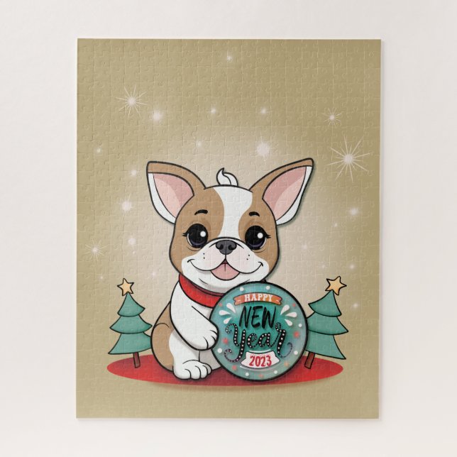 Puzzle Mignonne French Bulldog Drôle Bonne année (Vertical)