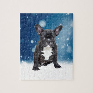 Puzzle Mignonne French Bulldog Etoiles de neige Bleu Noël