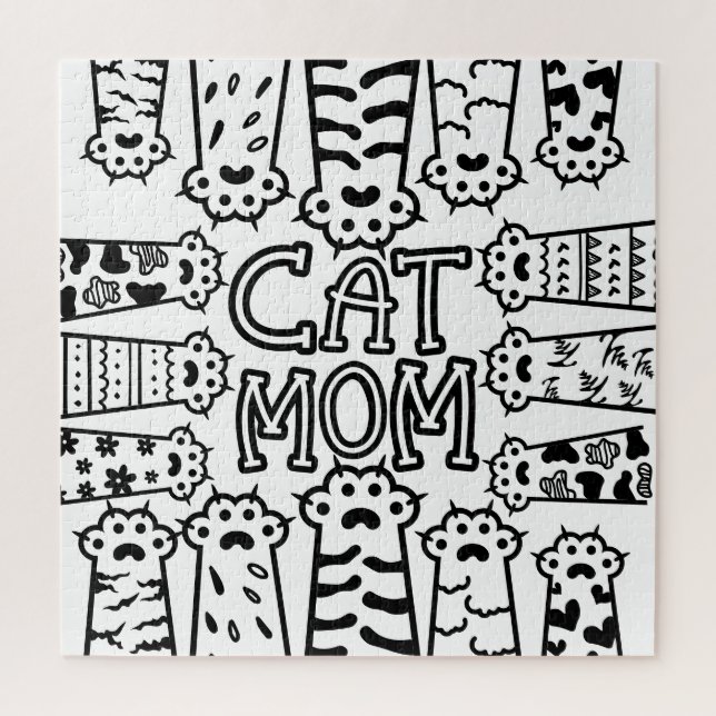 Puzzle Mignonne maman chat noir et blanc avec pattes de c (Vertical)