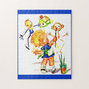 Puzzle mignonne petite fille peinture sur le mur