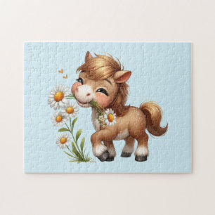 Puzzle Mignonne Pony Mange Manger Des Marguerites