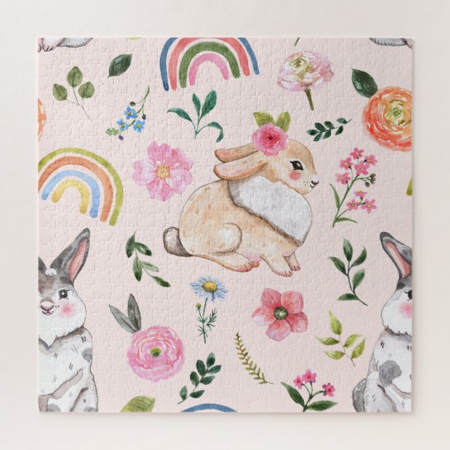 Puzzle Mignons lapins de Pâques modèle floral (Vertical)
