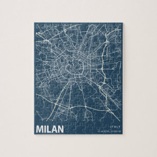 Puzzle Milan Italie Minimaliste City Map Line Art en bleu