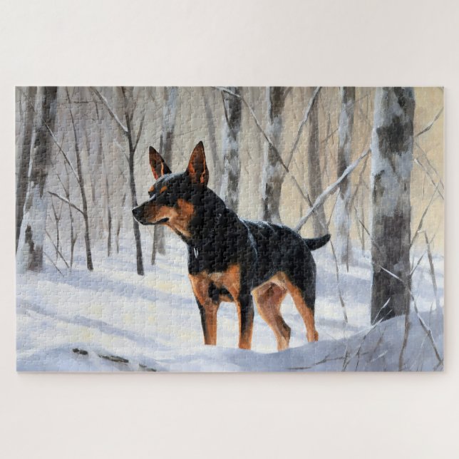 Puzzle Mince Pinscher Laisser Neige Noël (Horizontal)