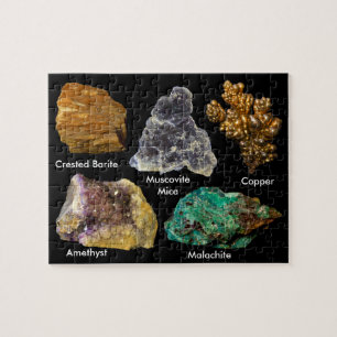 Puzzle Minéraux - Barite/Mica/Cuivre/Améthyste/Malachite