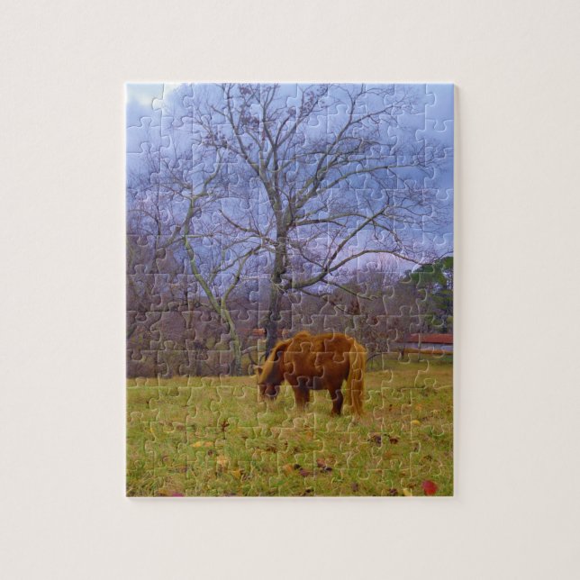 Puzzle Miniature brun cheval bleu ciel (Vertical)