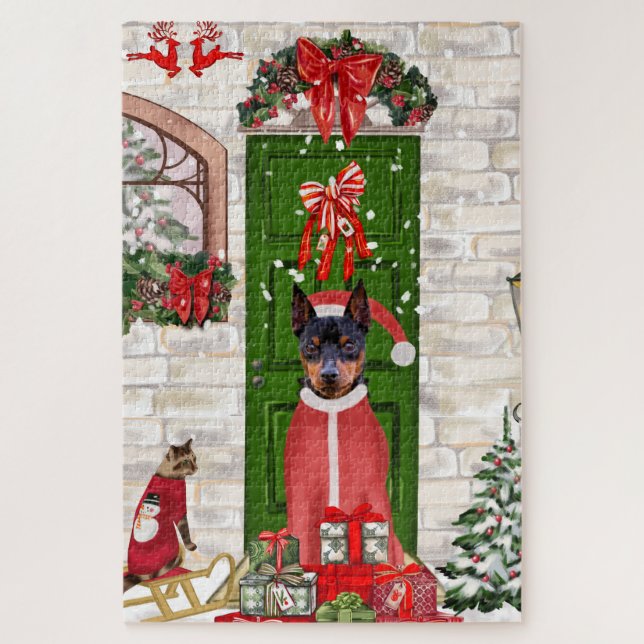 Puzzle Miniature Pinscher Chien Noël (Vertical)