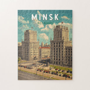 Puzzle Minsk Belarus Illustration Voyage Art Vintage