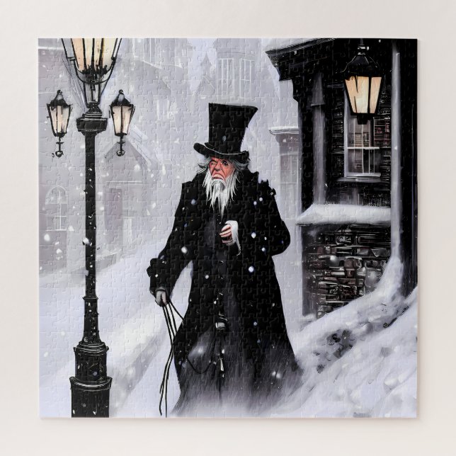 Puzzle Misère Ebenezer Scrooge Snowy Victorian Street (Vertical)