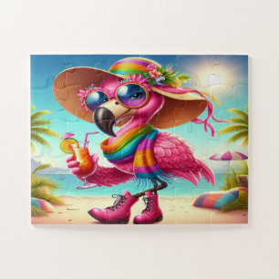 Puzzle Miss Flamant rose à la plage