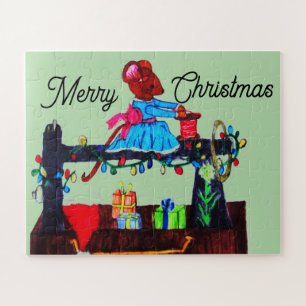PUZZLE MME SOURIS CRÉE UN CHAPEAU DE PÈRE NOËL