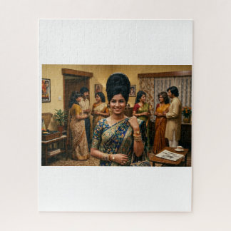 Puzzle Mode indienne rétro des années 1970 et coiffure bo