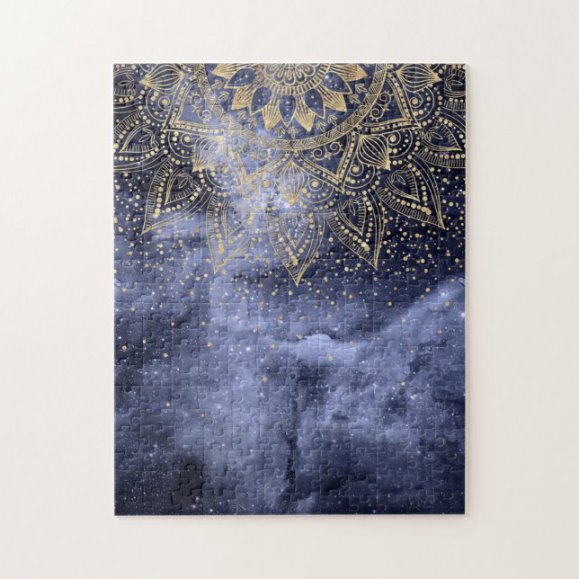 Puzzle modèle de mandala en or blanc confetti (Vertical)