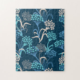 Puzzle Modèle Floral Hydrangea stylisé - Bleu élégant