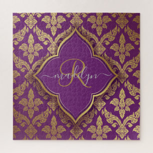 Puzzle Modèle Royal Purple Gold Damask Motif Fleur Monogr
