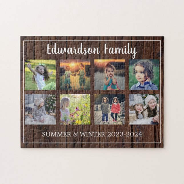 Puzzle Modern family photo collage monogrammed 8 (Horizontal)