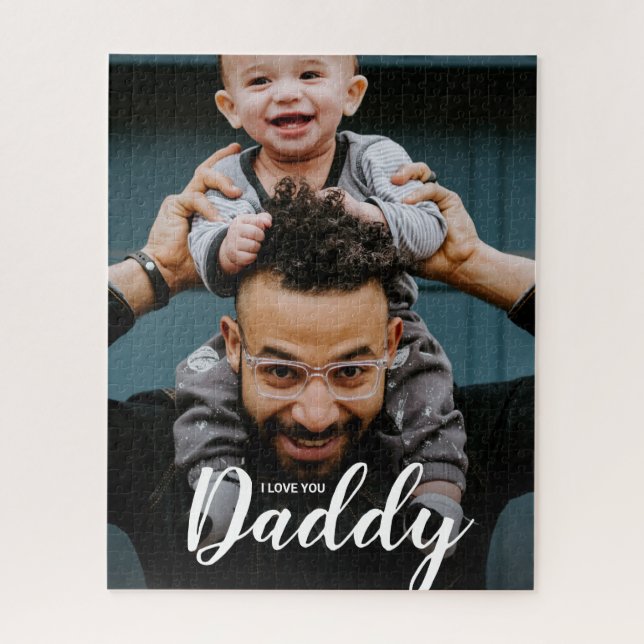 Puzzle Modern I Love You Papa Script Photo personnalisée (Vertical)