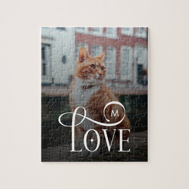 Puzzle Modern Love Custom Cat Pets Photo Monogram (Vertical)