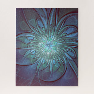 Puzzle Moderne Abstrait tendance Fleur bleue Fractal Art