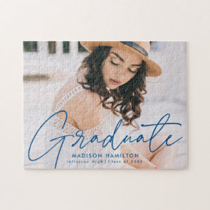 Puzzle Moderne Bleu Script Photo Graduation