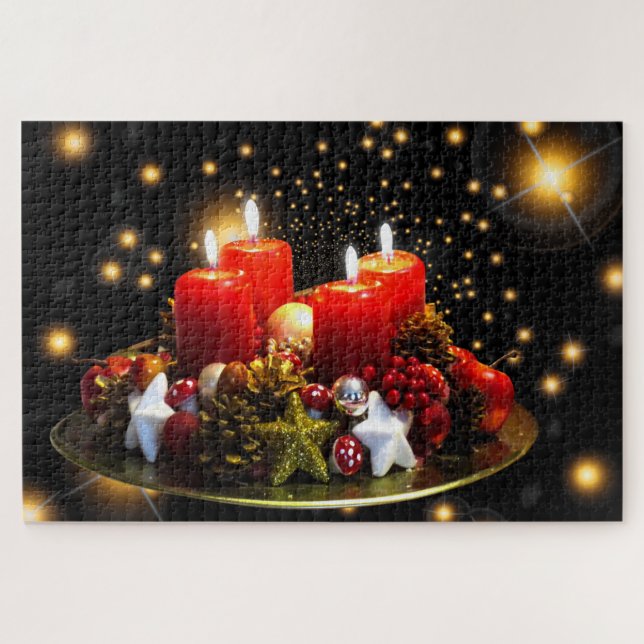 Puzzle Moderne Festif Noël Bougies de Noël Chic (Horizontal)