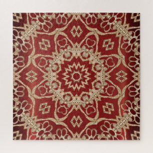 Puzzle moderne fleur rouge or