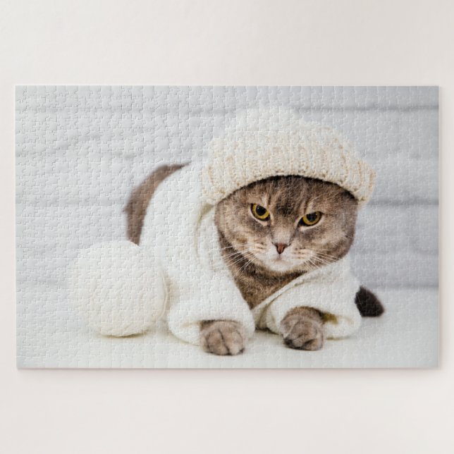 Puzzle Moderne hiver chaud laine Casquette Kitty Chat Nat (Horizontal)