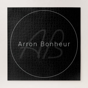 Puzzle Moderne Noir & Gris   Nom et Monogramme Cool