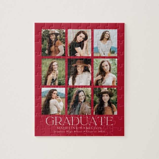Puzzle Moderne Red 9 Photo Collage Graduation (Vertical)