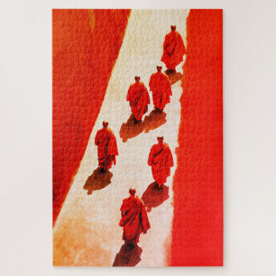 Puzzle Moines marchant robe rouge voyage spirituel