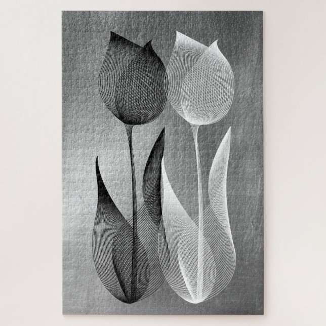 Puzzle Moiré moderne effet Tulipe noir et blanc Floral (Vertical)