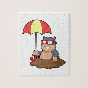 Puzzle Mole à la pluie avec parapluie