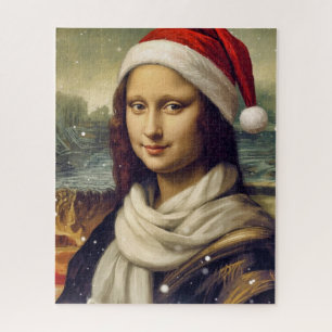 Puzzle Mona Lisa avec un chapeau de Père Noël - ambiance