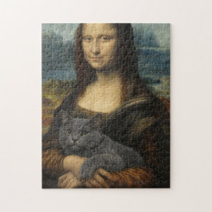 Puzzle Mona Lisa tenant un élégant chat gris