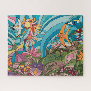 Puzzle Monde tropical de style vitrail