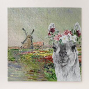 Puzzle Monet Champ Tulipes et Lama Fantaisie