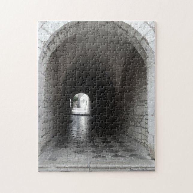 Puzzle Monochrome noir et blanc Vieux-Ville Porte Croatie (Vertical)