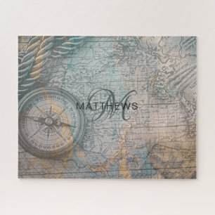 Puzzle Monogramme Carte Vintage Compass