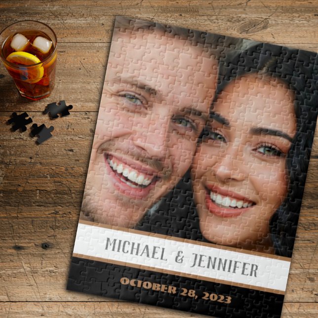 Puzzle Monogramme de couple moderne date personnalisée ph (Créateur téléchargé)