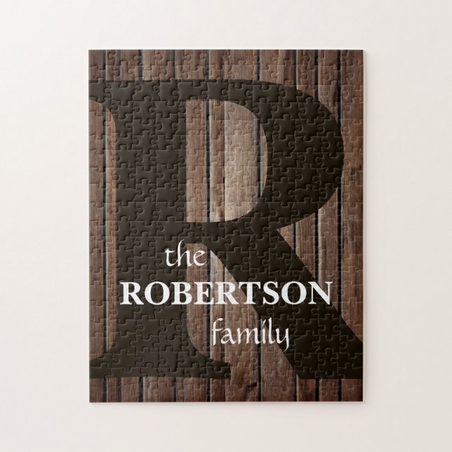 Puzzle Monogramme de la famille de bois rustique moderne (Vertical)