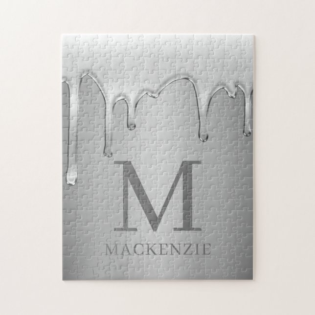 Puzzle Monogramme de métal à séchage de chrome liquide (Vertical)