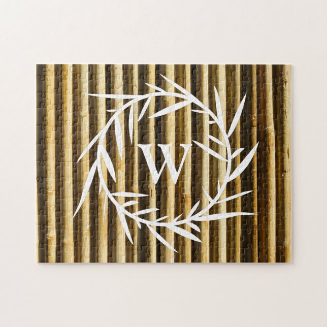 Puzzle Monogramme en bambou rustique Lignes verticales Mo (Horizontal)