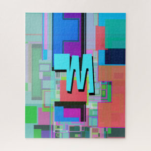 Puzzle Monogramme géométrique bleu turquoise amusant