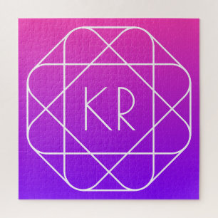 Puzzle Monogramme géométrique cool Magenta Violet Pourp