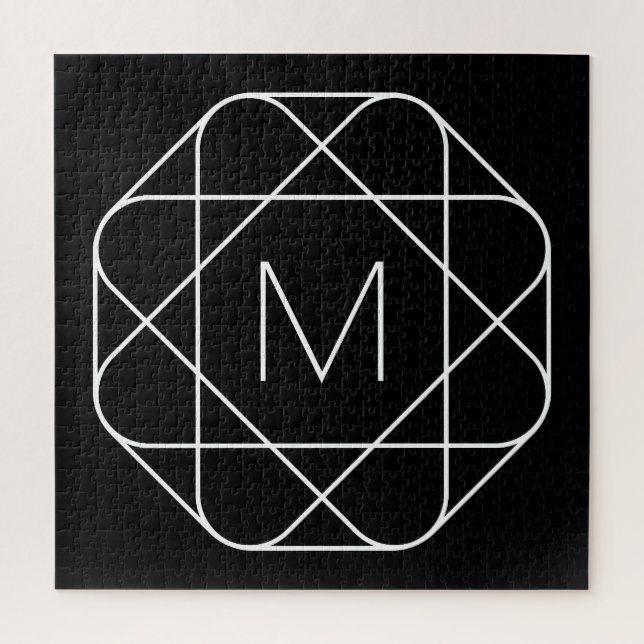 Puzzle Monogramme géométrique noir et blanc (Vertical)