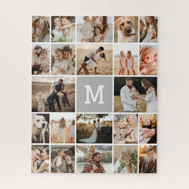 Puzzle Monogramme gris moderne 22 Photo Collage (Vertical)