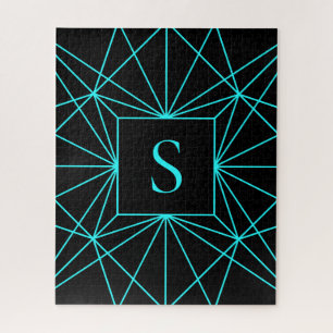 Puzzle Monogramme initial Design géométrique turquoise